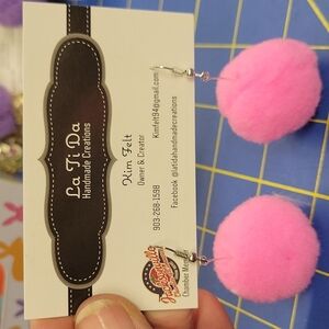Fuzz Ball Earrings Bright Pink